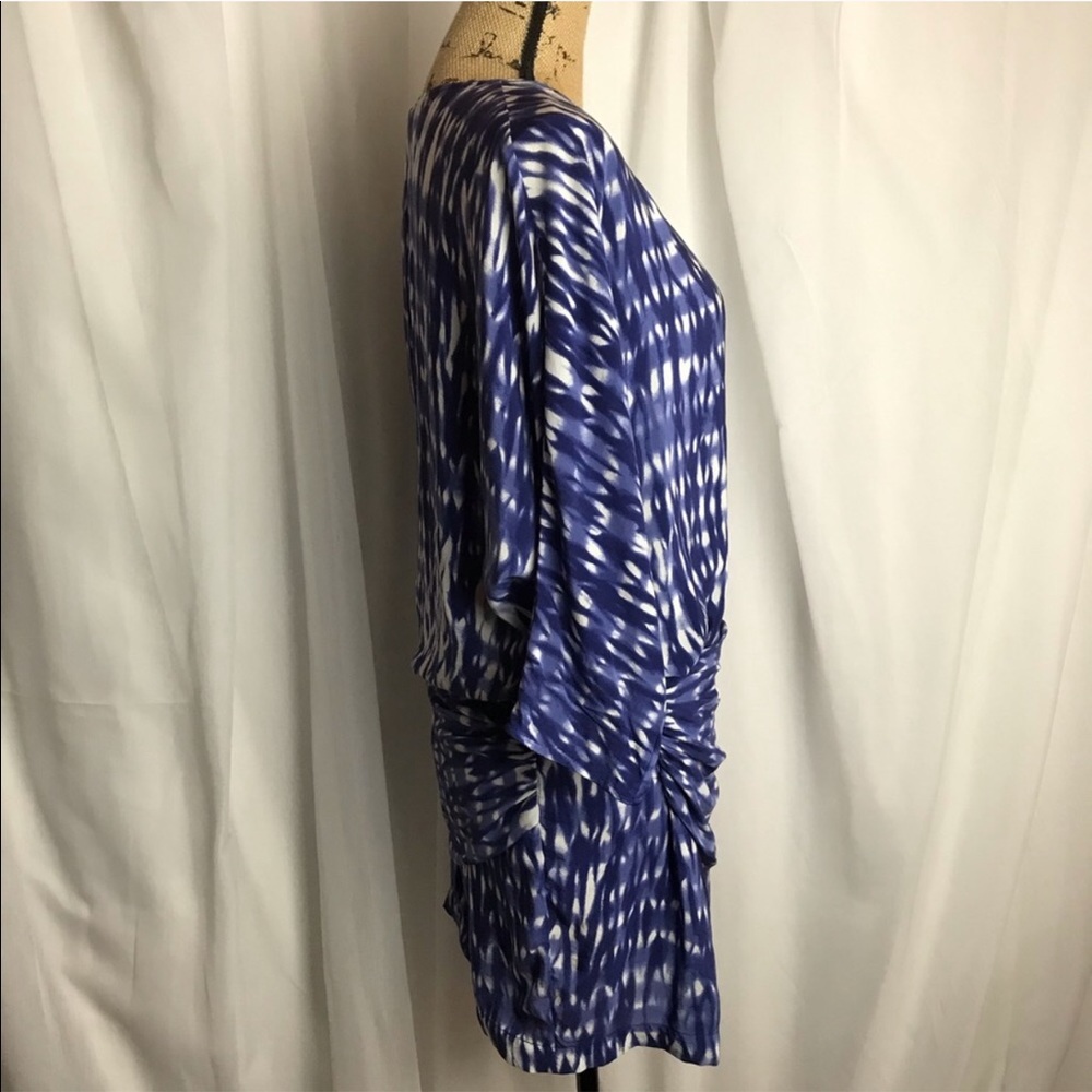 Thakoon Edition Silk Blue White Ikat Print Ruched Waist Mini Dress Size 4 - Picture 3 of 7